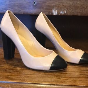 4” heels beige with black toe and heel